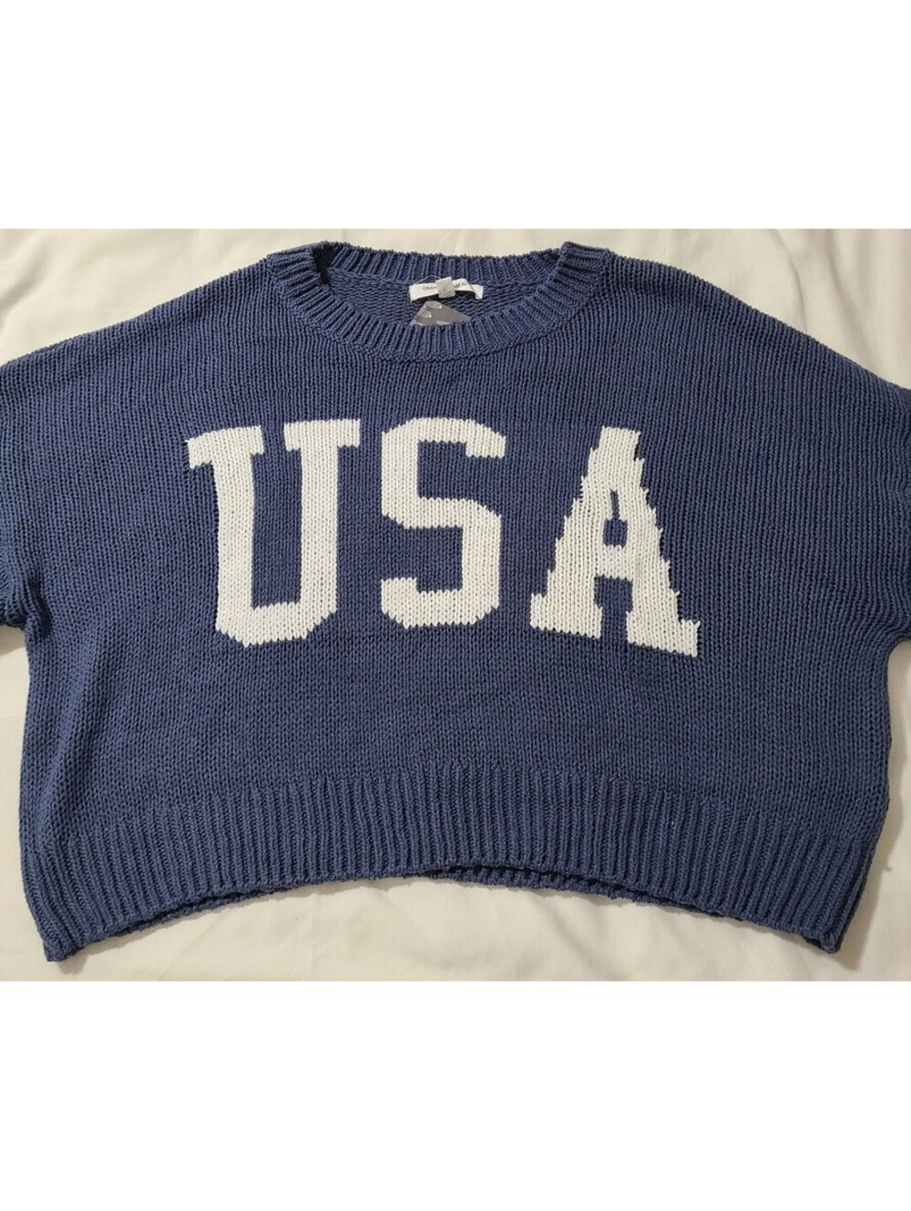 NWT Grayson Threads USA Sweater XL Blue Chunky Knit Cotton Blend Coastal Prep